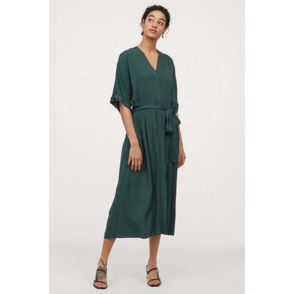 Dark Green Kaftan Dress H&M Viscose Runs Big